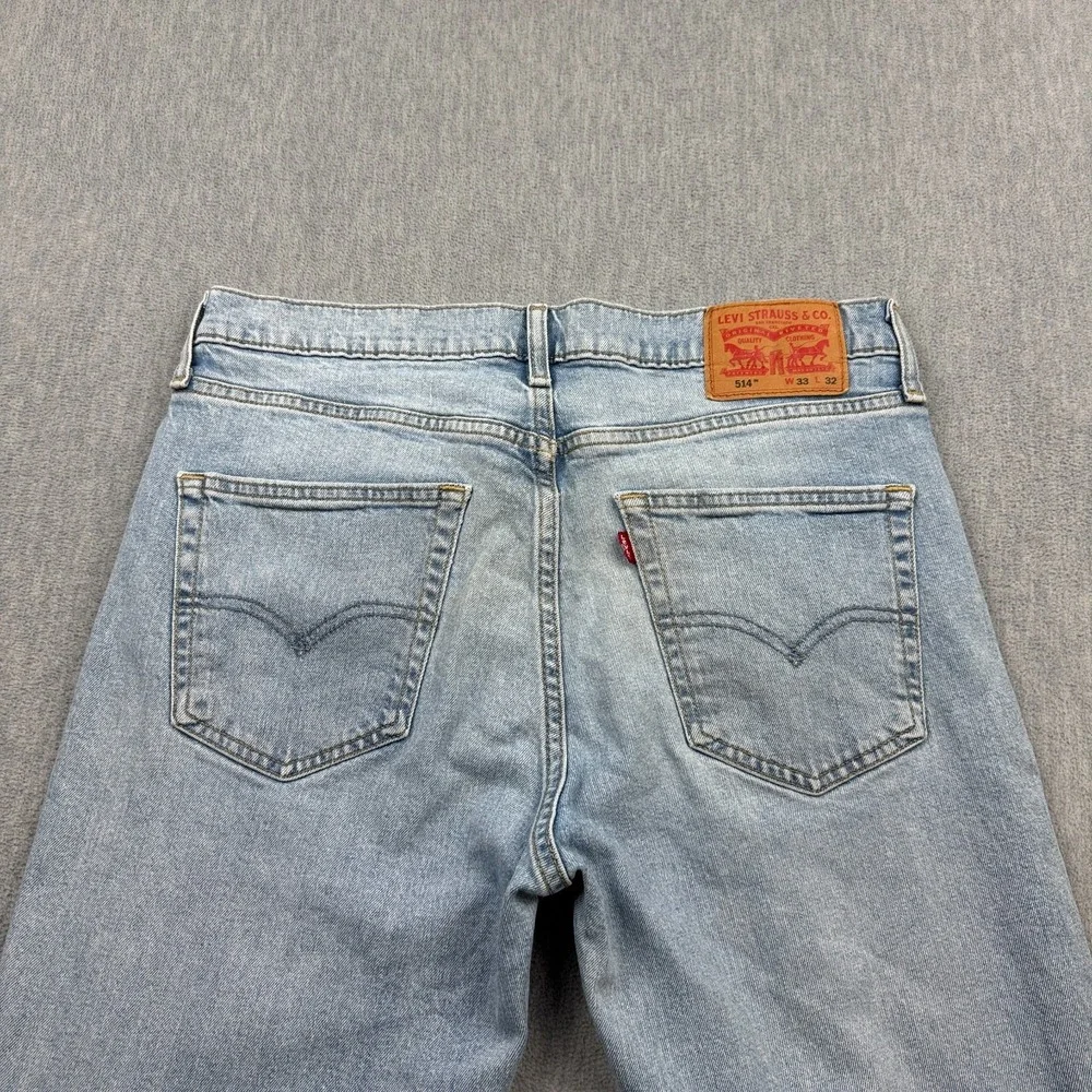 Levis 514 Jeans Men 33x32 Blue Denim Straight Leg Medium Wash Stretch Zip Pocket